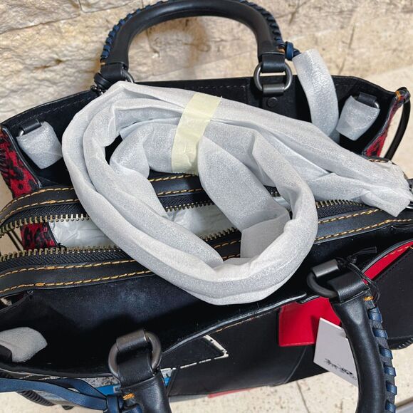 Coach 1941 Rogue 30 Embellished Patchwork Whipstitch Mixed Leather Bag Red Multi - Picture 7 of 12